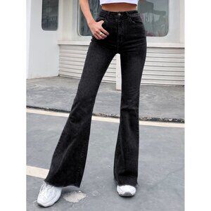 High waisted flared jeans denim black